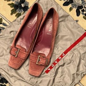 Plum suede Prada pumps. Heel. Mint condition.